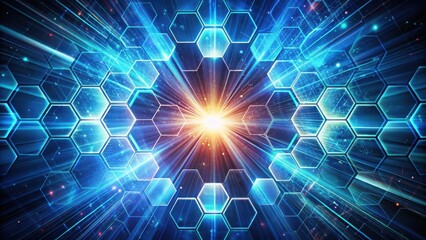 Fototapeta premium Futuristic 5G Technology Hexagon Pattern Perspective Background with Light explosion