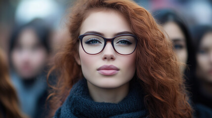 Portrait Of Woman With Red Hair And Glasses Urban Setting