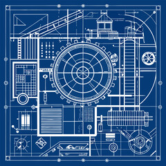 A detailed blueprint of a complex architectural structure, showcasing intricate details and innovative engineering.