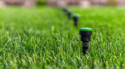 Sprinkler system efficiently watering a drought resistant garden with recycled water showcasing sustainable landscape design and environmental conservation efforts