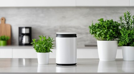 An array of household water saving devices displayed on a modern countertop highlighting various conservation solutions and technologies for efficient water management and sustainable living