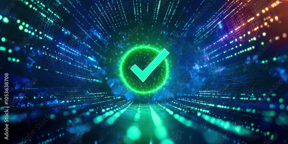 Poster a green check mark is displayed in a blue and green background