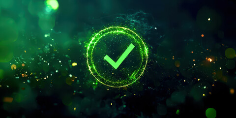 A green check mark is surrounded by a green background