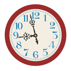 Vector red classic round  wall clock isolated on white background