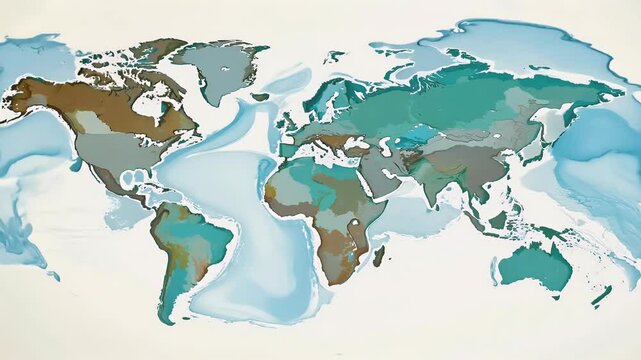 abstract watercolor world map background featuring reveal animation paintbrush strokes that uncover design beautifully presented captivating 4K format earth paint brush water painting