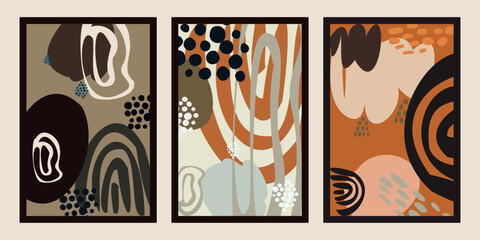 A set of colorful and dynamic patterns featuring abstract hand drawn shapes, spots, and lines in a contemporary style. 