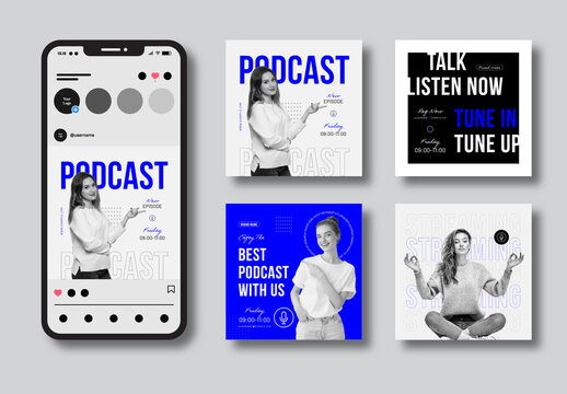 Podcast Social Media Post Layout Set