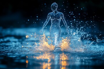 Obraz premium Silhouette of a woman emerging from a water splash