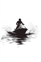 Artistic illustration of jetski in water. Flat vector. Summer tropical sports.