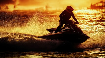 Jetski in water. Summer tropical sports.