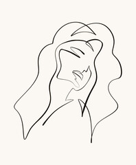 Simple black line drawing of a woman's profile, capturing elegance and femininity in a minimalist abstract style on white background.