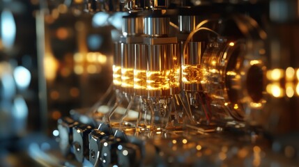 The working process of a quantum computer featuring illuminated bits and logic gates