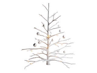 Fototapeta premium Minimalist white Christmas tree with simple ornaments and soft lighting, perfect for elegant, modern holiday decor. Embraces a clean aesthetic.