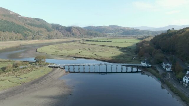 Mawddach Estuary Wales Aerial Fly Under Penmaenpool Bridge