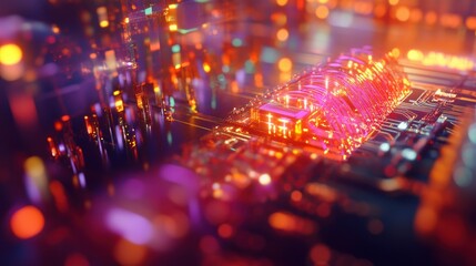 Obraz premium A glowing quantum computer processor showcasing quantum bits in action