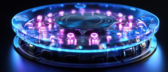 A futuristic design of an illuminated quantum processor with interactive elements