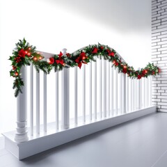 Fototapeta premium Festive Garland Draped on Railing for Holiday Decoration