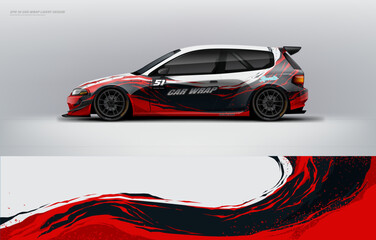 Fototapeta premium Car wrap livery design Hatchback sporty racing style red color combination, printable file decal and vinyl. ready print vector eps 10