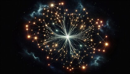 Obraz premium Neural Network Constellation - Deep Learning Model and AI Nodes Connected by Star Paths, Futuristic Abstract AI Design, No People