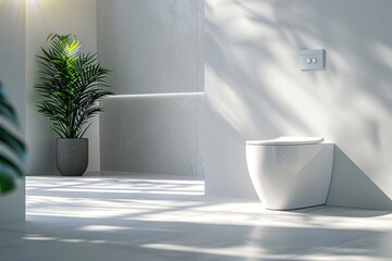 wall hung toilet with minimalist design in clean white bathroom, design project, interior