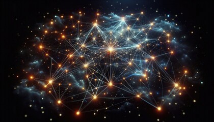 Fototapeta premium Neural Network Constellation - Deep Learning Model and AI Nodes Connected by Star Paths, Futuristic Abstract AI Design, No People