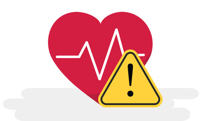 Health hazards and health risks at medical health risk for health and safety at workplace with heart and caution sign for healthy life sign icon. Promoting awareness in healthcare settings by the sign