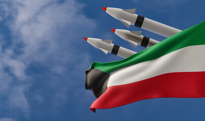 Ballistic missile being launched, Kuwait flag in foreground. Kuwait weapons of mass destruction...