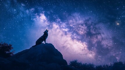 Fototapeta premium A wolf howling on a rock 