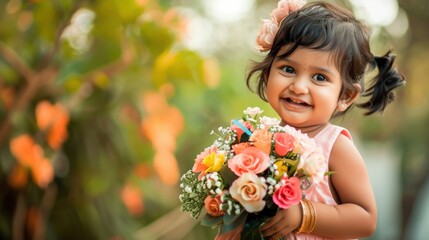 Naklejka premium little child with flowers
