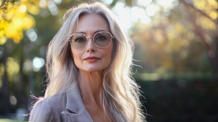 Beautiful Charming 55 year old tall woman supermodel outdoors outdoor park