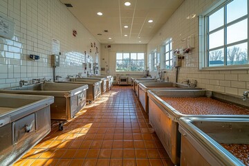 Stainless Steel Tanks Filled with Liquid in a Commercial Kitchen
