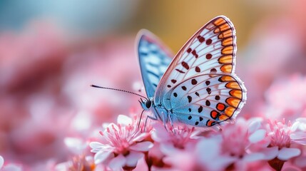 Obraz premium A Colorful Butterfly Perched on Delicate Pink Flowers