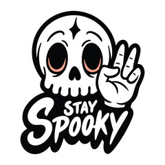 stay spooky skull hand on white background