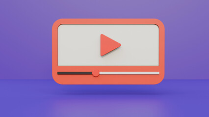 Minimal video player or media player interface on purple background. Social media concept. Minimal video player template with play button.