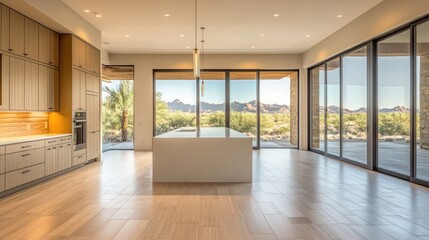 Fototapeta premium Spacious open-plan kitchen in desert modern style
