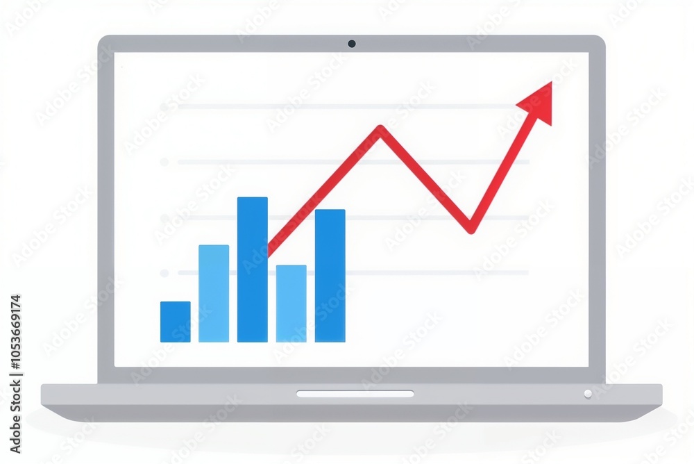 Poster a laptop computer displaying a graph vividly on its screen surface