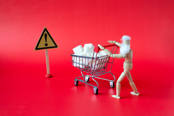 Sugar hazard warning concept, sugar basket and warning sign