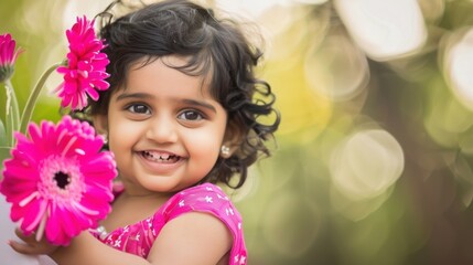 Naklejka premium little child with flowers