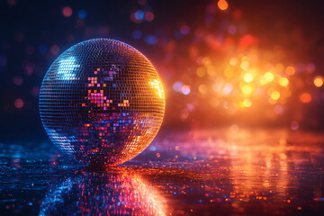 Colorful disco ball reflecting light on a dance floor
