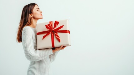 Happy female with gift box in holiday season.