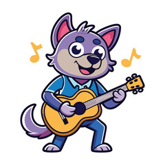 vector sticker of a cartoon dog playing guitar