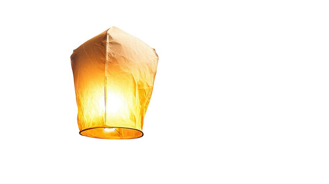 Glowing Lantern Floating in the Night Sky for New Year Celebration, PNG File, Transparent Background