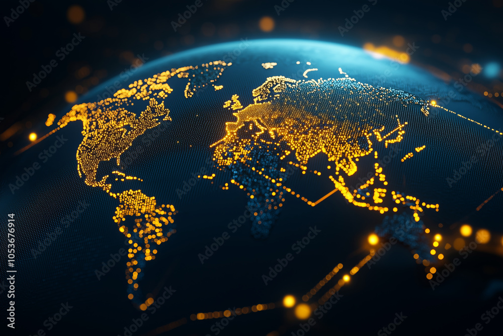 Poster A luminous global map showcasing vibrant connections across continents
