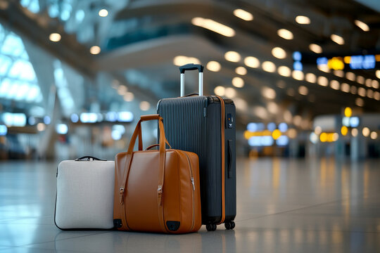 Traveling with style and convenience, these three pieces of luggage are ready for adventure at airport. sleek design and varied sizes cater to all travel needs