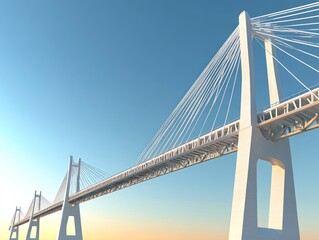 Obraz premium A modern cable-stayed bridge against a clear sky, showcasing engineering and design.