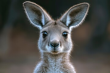 Close-up Portrait of a Young Grey Kangaroo with Large Ears