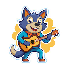 vector sticker of a cartoon dog playing guitar