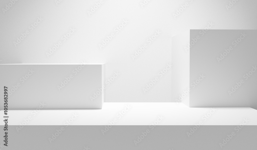 Aufkleber White table. White background. White abstract empty forms. Blank white wall with copy space table - mock up for design and product placement with spotlight illuminated