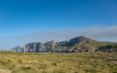Landscape photography of cliffs and rocky coast, bay, stones, The Mediterranean Sea, tourism, vacation, Spain, Mallorca, Cala San Vicente