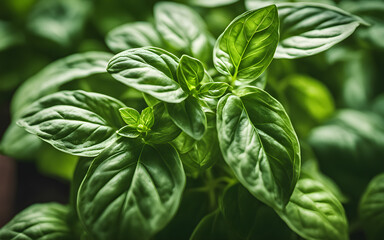 Closeup on basil leaves